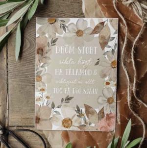 Kort "Dröm stort", blommotiv - Majas lyktor/ Barncancerfonden