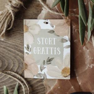 Kort "Stort Grattis", blommotiv - Majas lyktor/ Barncancerfonden