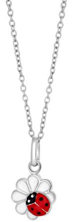 Silverhalsband med blomma och nyckelpiga, 38cm
