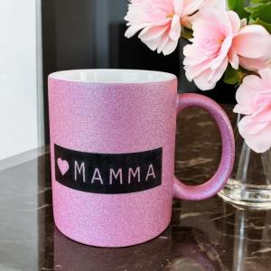 Mugg "Mamma", rosaglittrig- Presenteriet
