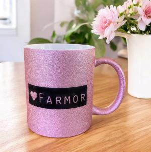 Mugg "Farmor", rosaglittrig- Presenteriet