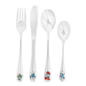 Bestickset Smurfarna i rostfritt stål 4-delar Doppresent